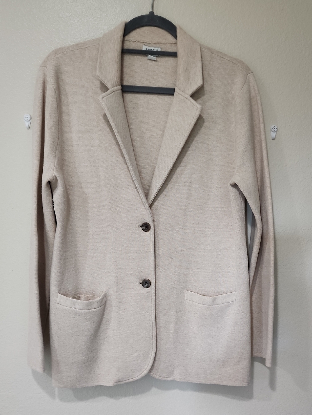J. Crew Sweater Blazer Two Button Oatmeal Neutral Classic Minimalist size Large
